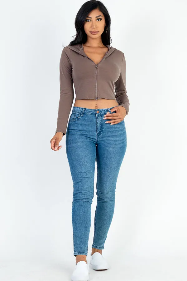 French Terry Crop Zip Up Hoodie