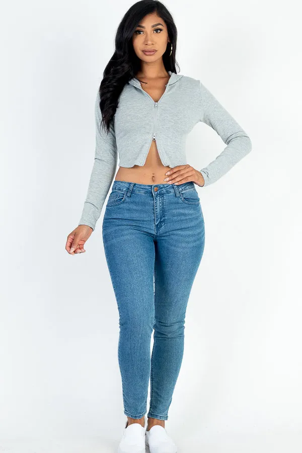 French Terry Crop Zip Up Hoodie