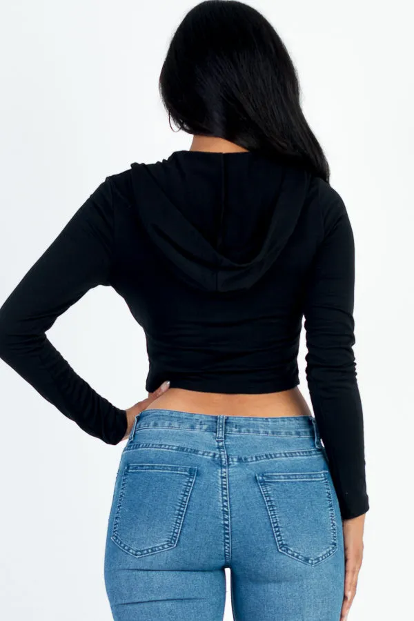 French Terry Crop Zip Up Hoodie