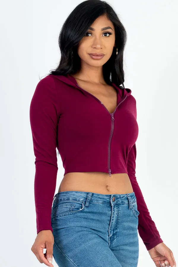 French Terry Crop Zip Up Hoodie