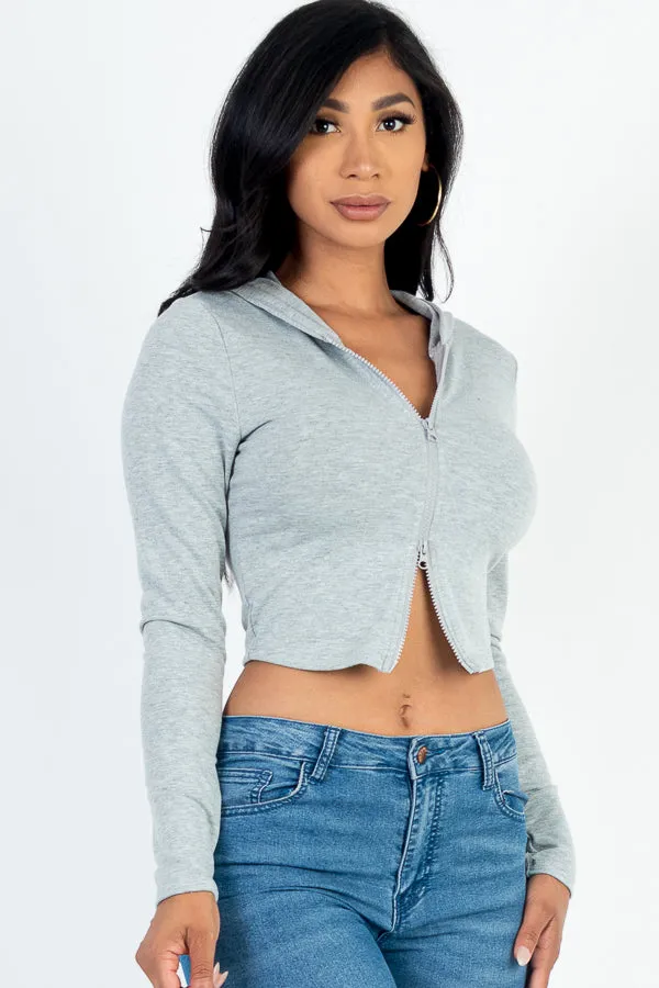 French Terry Crop Zip Up Hoodie