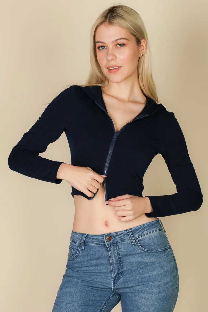 French Terry Crop Zip Up Hoodie