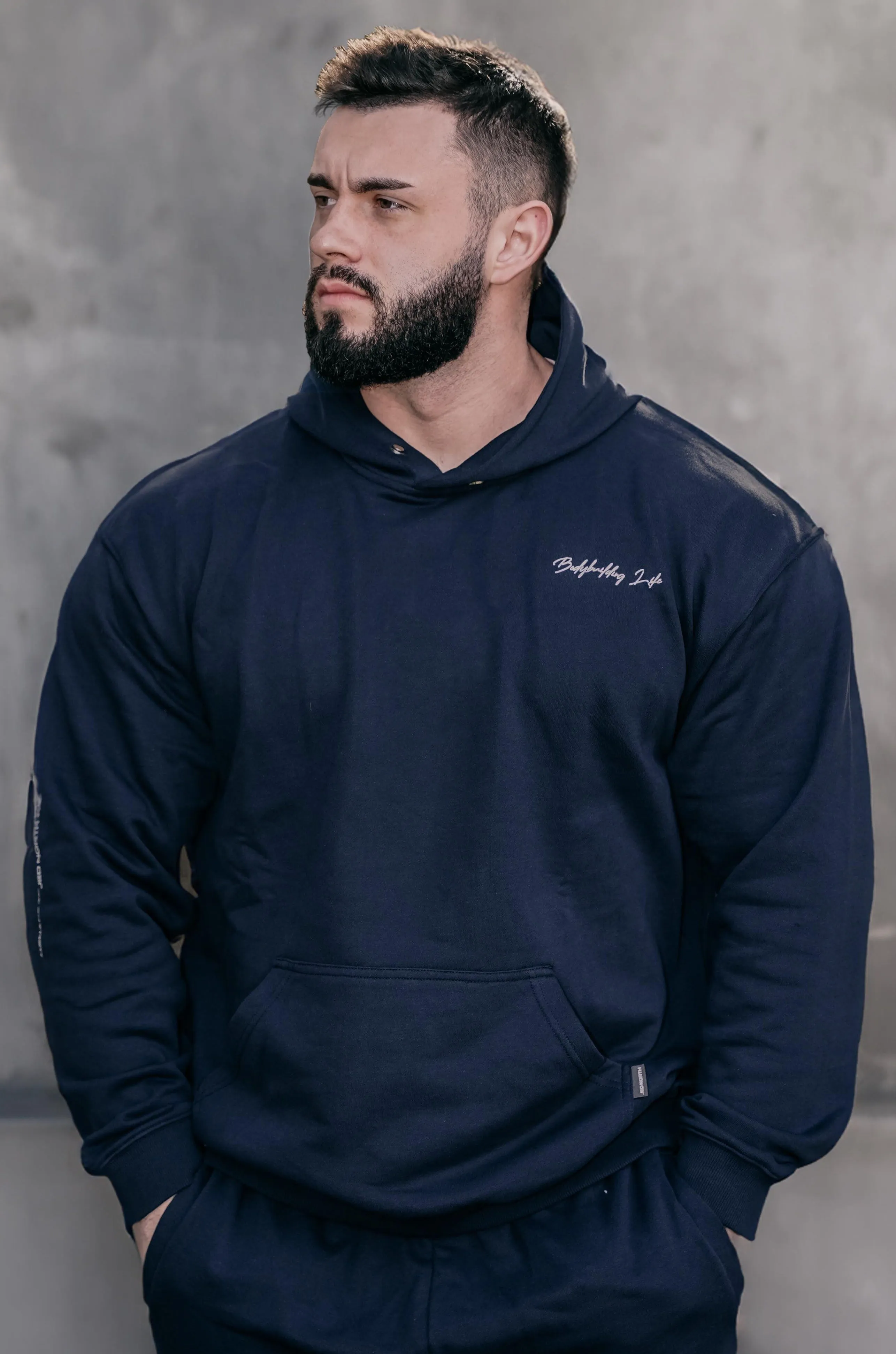 French Terry Pullover Hoodie - Navy