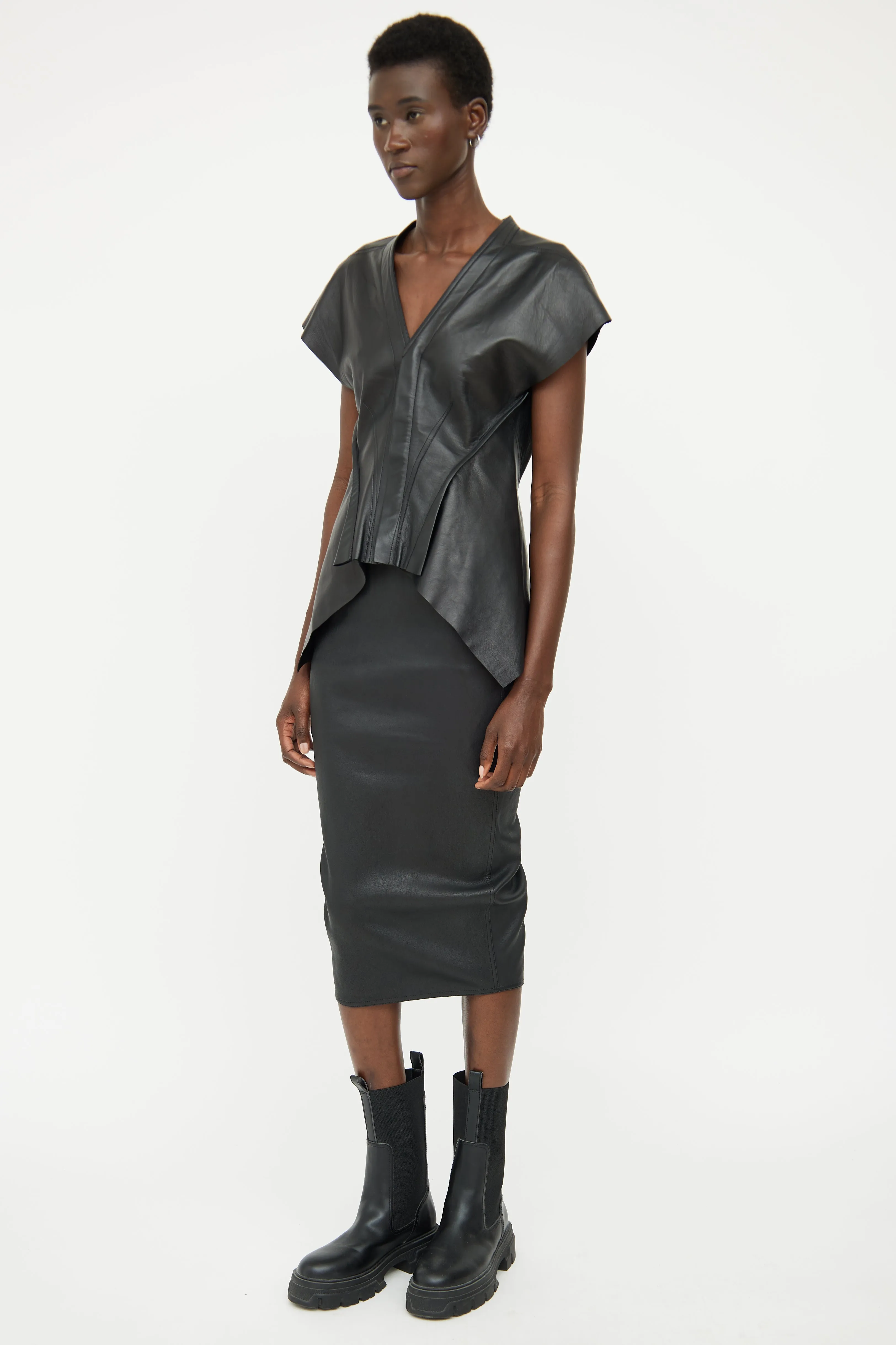 FW21 Black Leather Midi Skirt