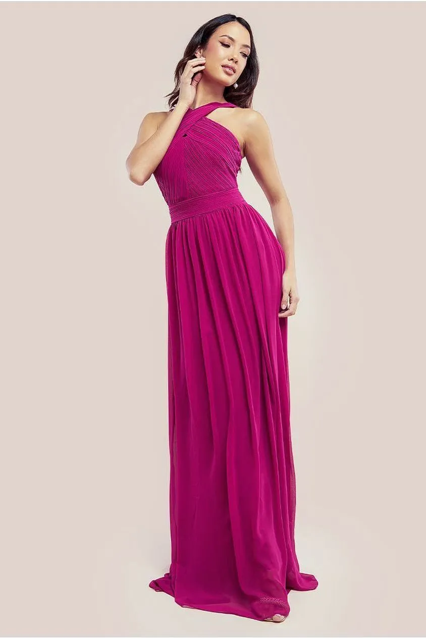 Goddiva Halter Neck Chiffon Maxi Dress - Magenta