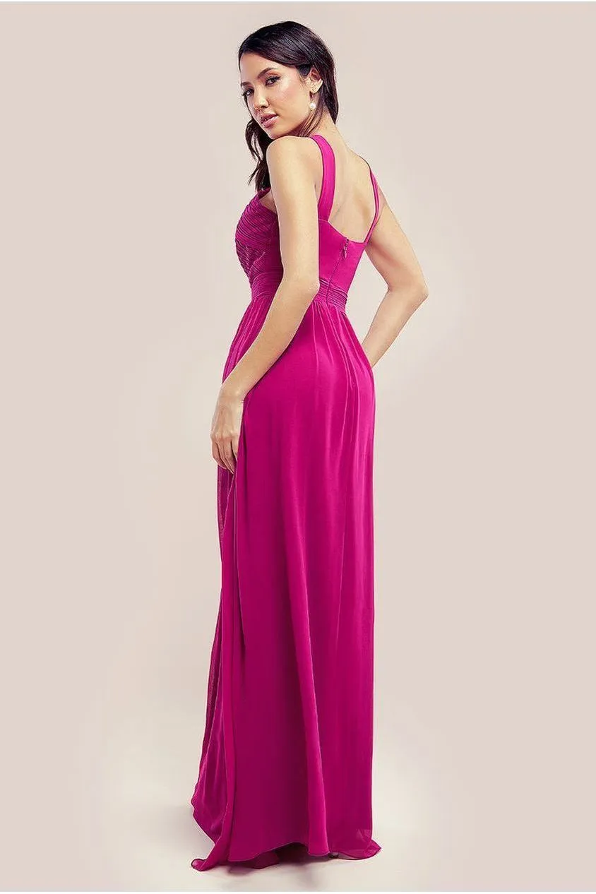 Goddiva Halter Neck Chiffon Maxi Dress - Magenta