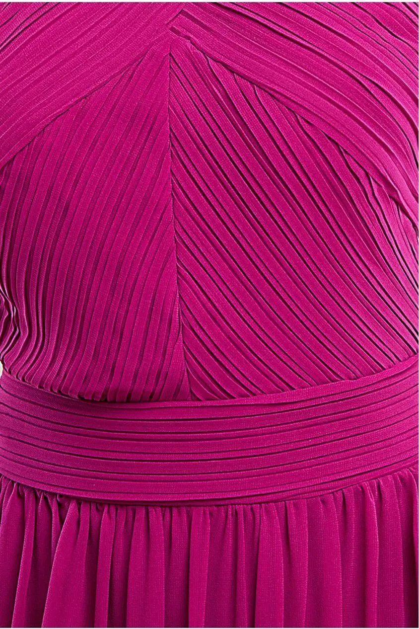 Goddiva Halter Neck Chiffon Maxi Dress - Magenta