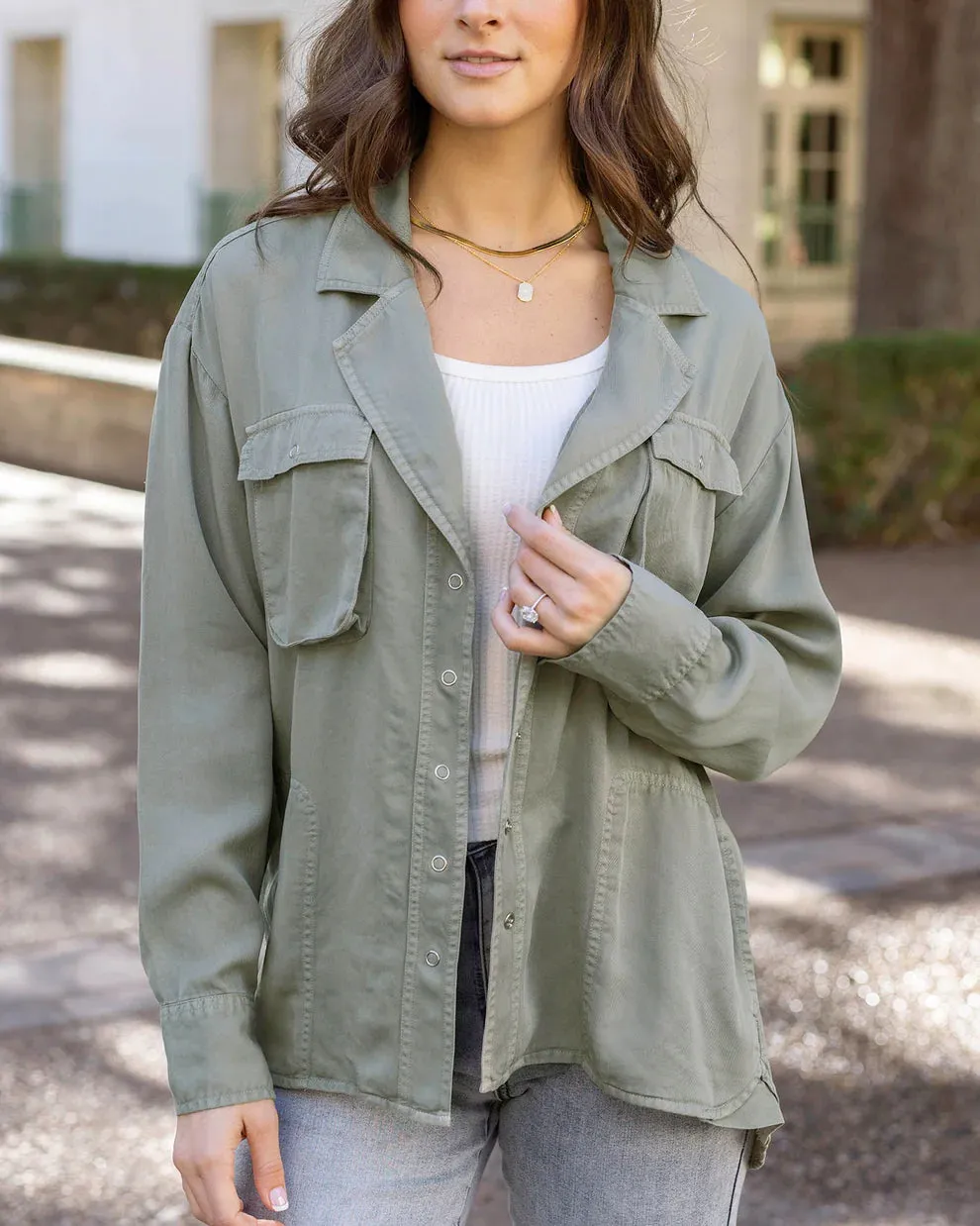 Grace & Lace Tencel Lyocell Utility Shirt Jacket - Sage