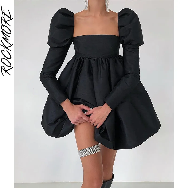 Graduation Gifts Elegant Party Dress For Women Sexy Backless Mini Dress Long Sleeve Pleated Ball Gown Puffy Dresses y2k Streetwear Black