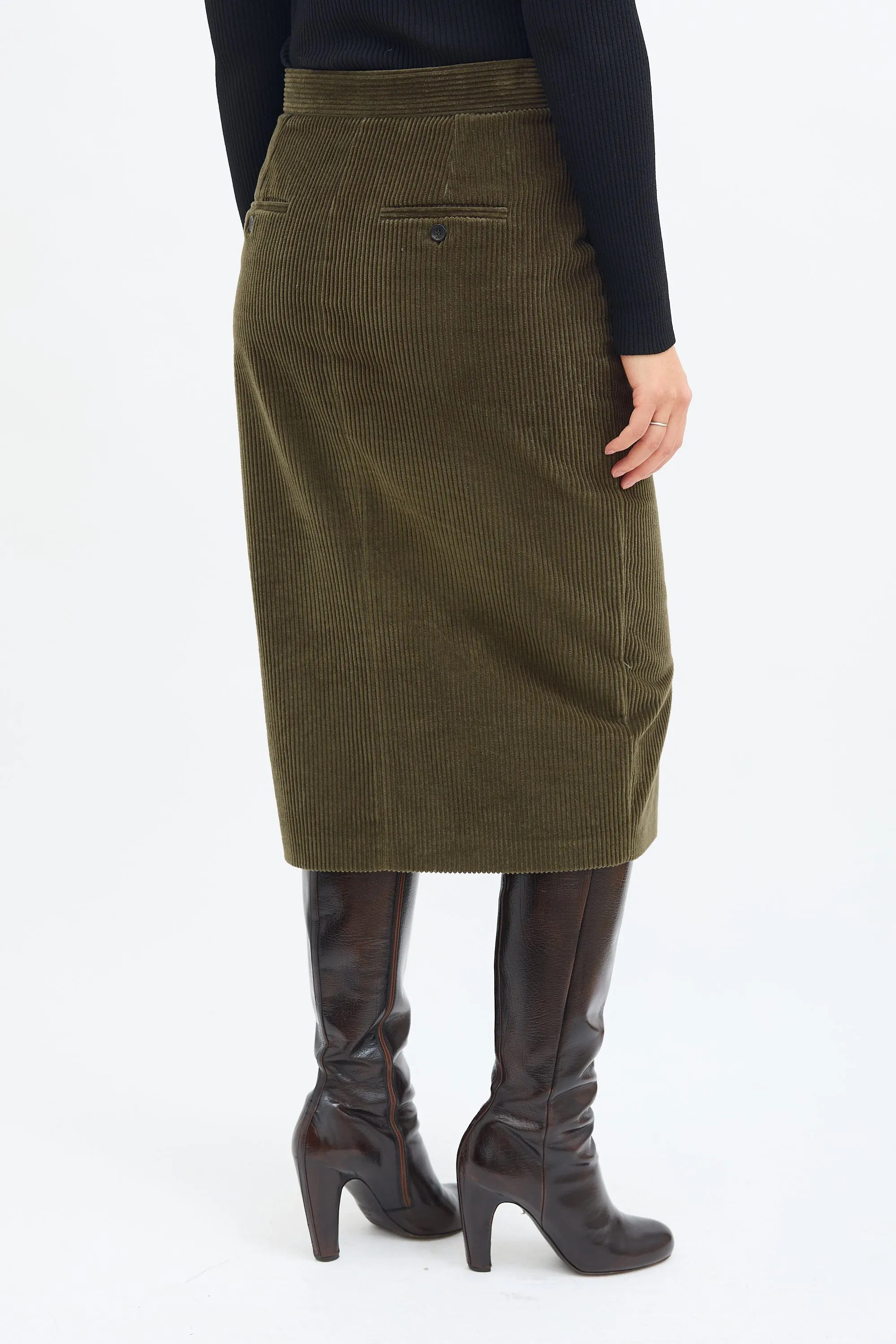 Green Corduroy Pencil Skirt