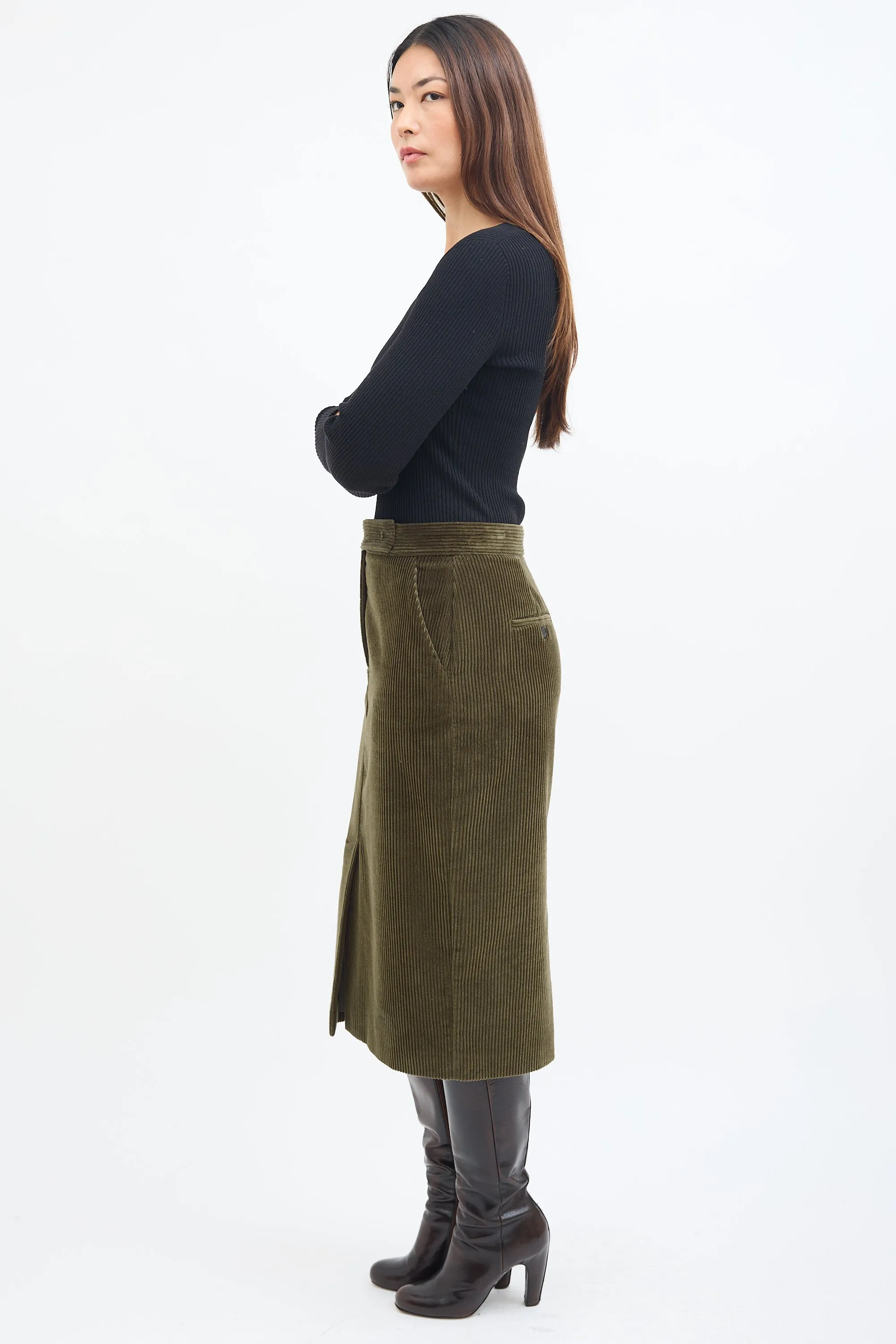 Green Corduroy Pencil Skirt