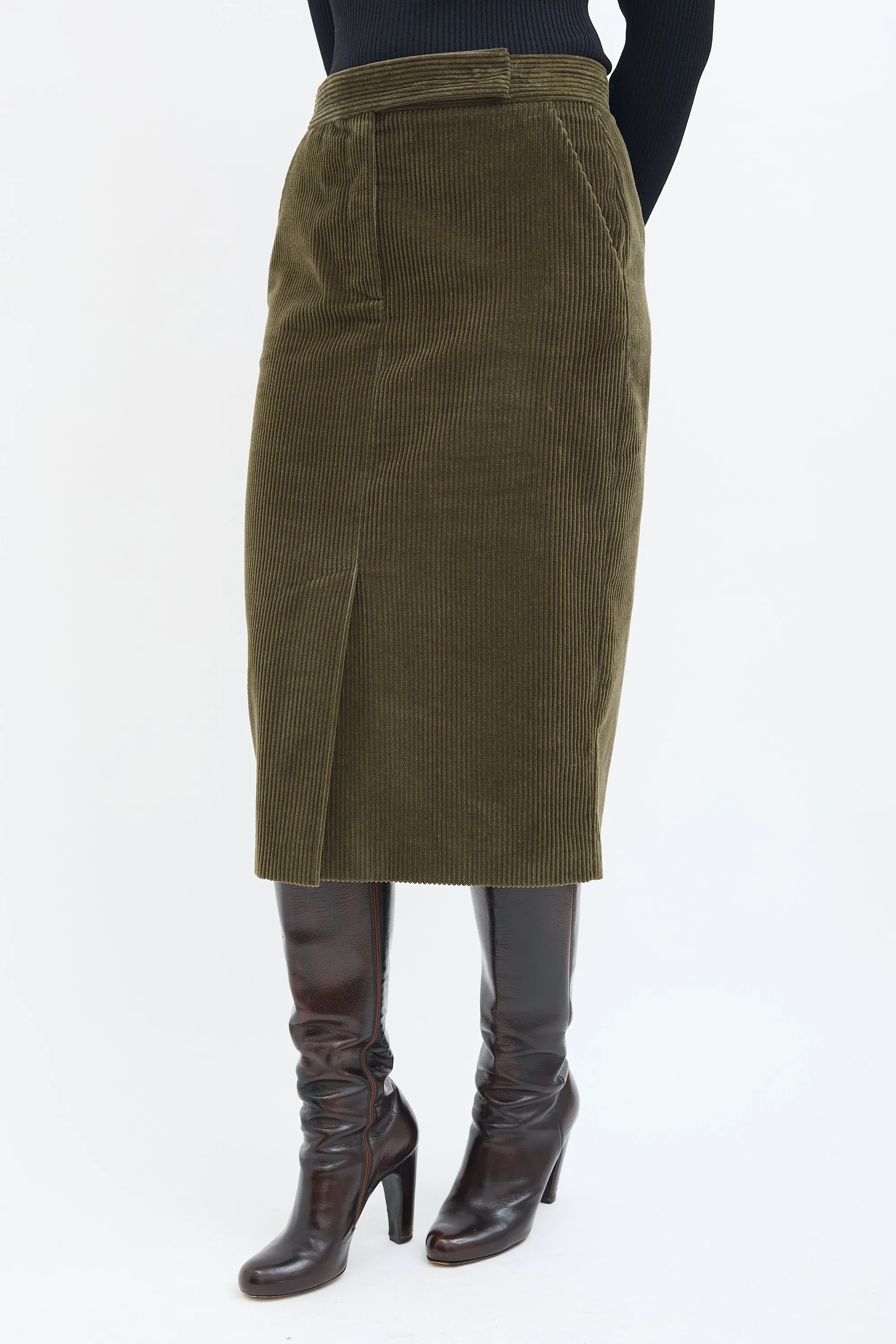 Green Corduroy Pencil Skirt