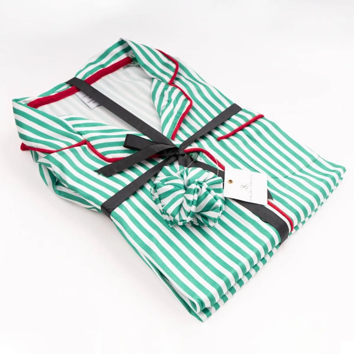 Green Stripe Satin Pant PJ Set