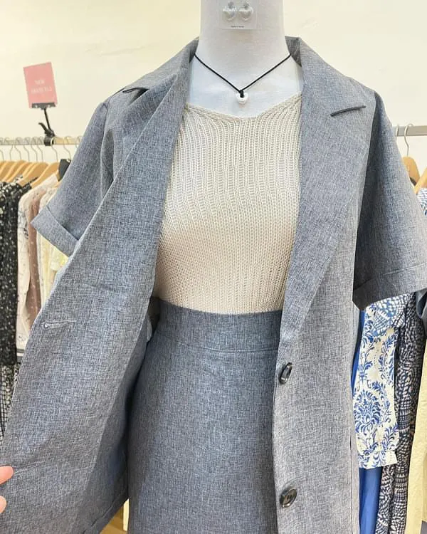 Grey Short Sleeve Blazer