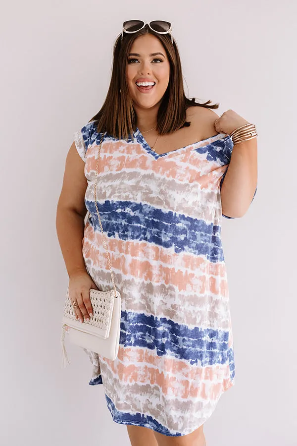 Here And There Tie Dye Dress In Navy Curves