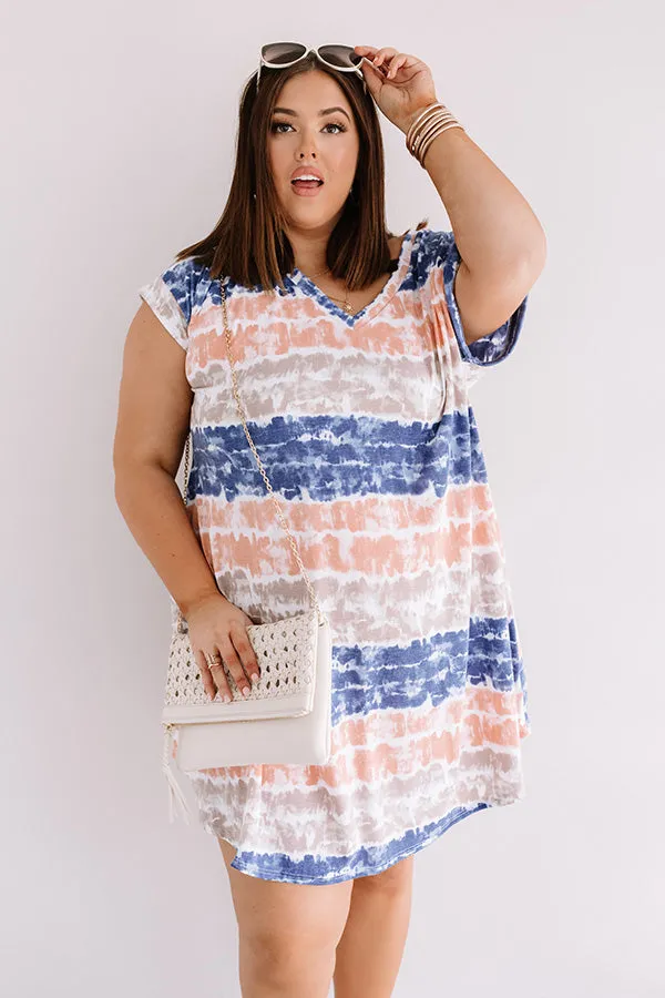 Here And There Tie Dye Dress In Navy Curves