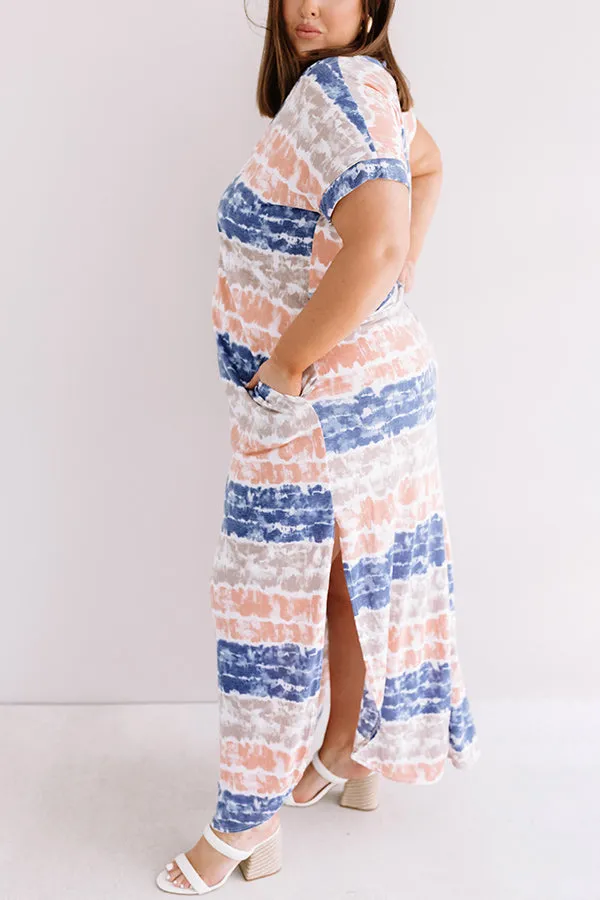 Here And There Tie Dye Maxi In Navy   Curves