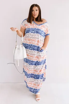 Here And There Tie Dye Maxi In Navy   Curves