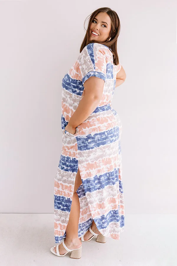 Here And There Tie Dye Maxi In Navy   Curves