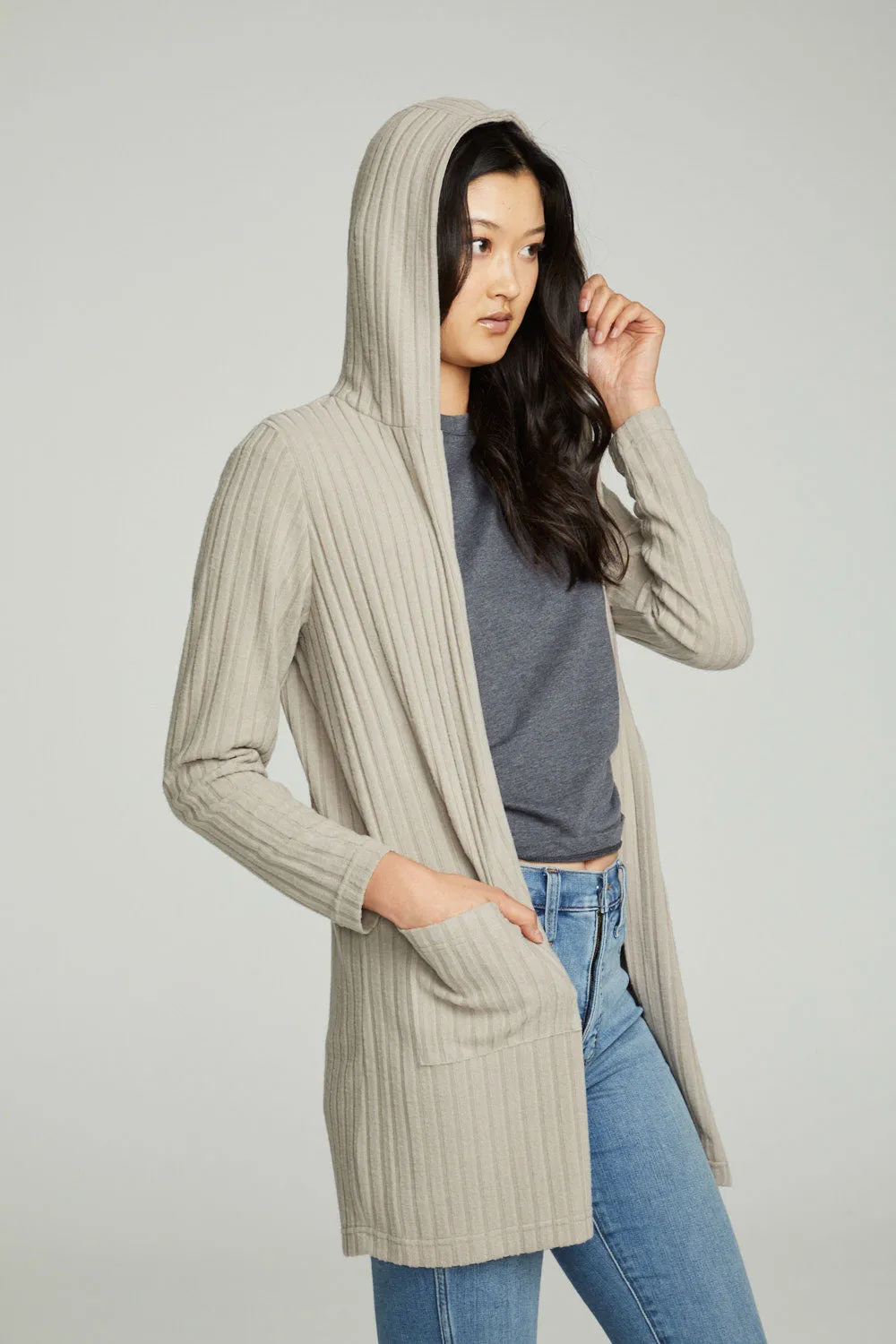 Hooded Open Duster Cardigan With Pockets