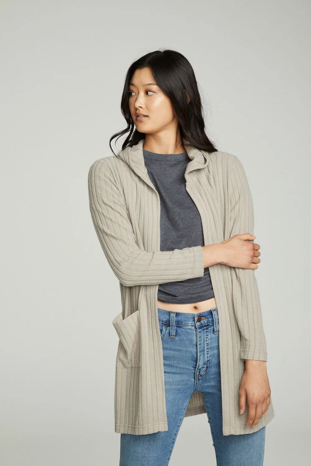 Hooded Open Duster Cardigan With Pockets