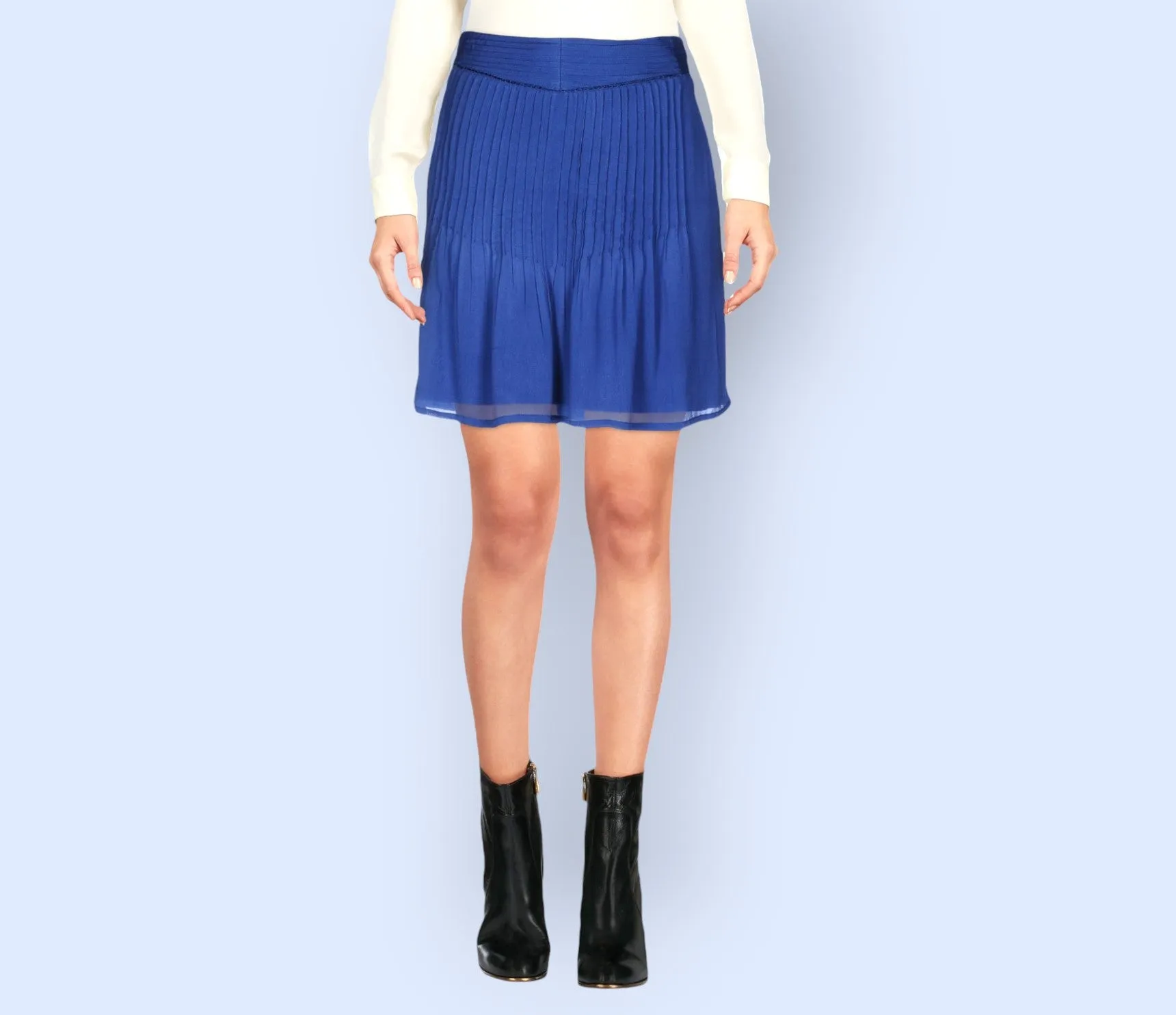 Hoss Intropia Blue Pleated Crepe Mini Skirt UK 12 US 8 EU 40