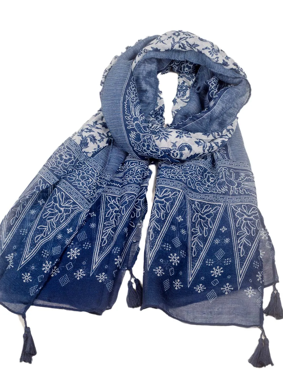 iB-iP Women's Blue-white Porcelain Print Gorgeous Lightweight Long Fashion Scarf