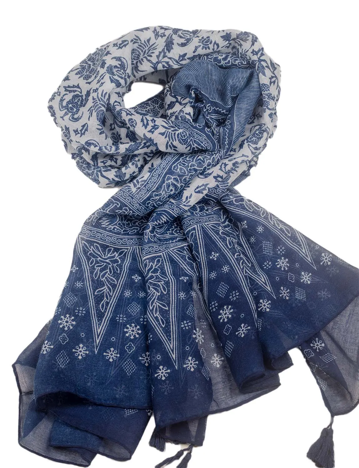 iB-iP Women's Blue-white Porcelain Print Gorgeous Lightweight Long Fashion Scarf