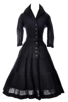 Incredible Mollie Parnis 1950s pleated navy blue perfection dress