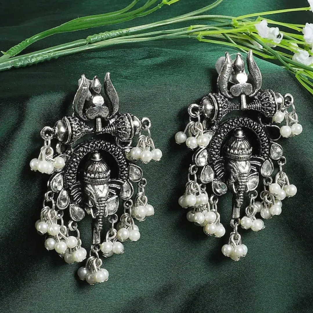 Indian Oxidized Ganesha Trishul Ethnic Bollywood  Earring