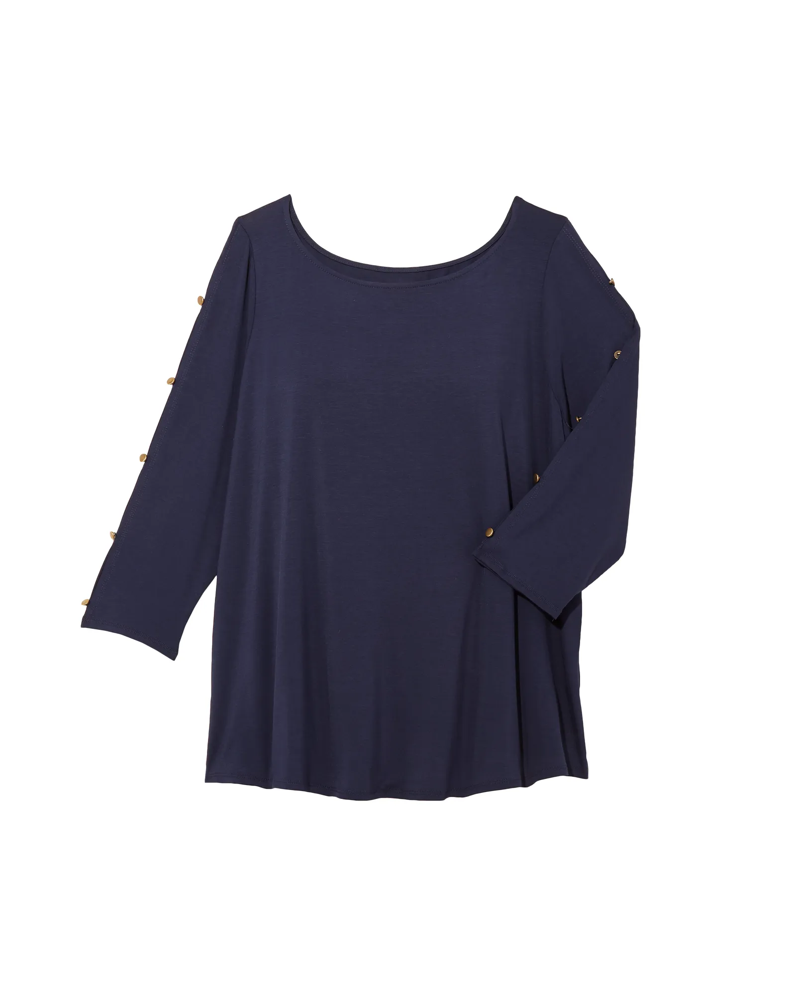 Ione 3/4 Sleeve Button Sleeve Tee | Navy