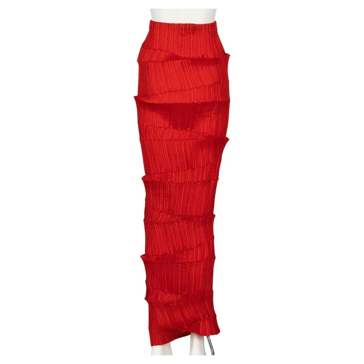 Issey Miyake Red Micro-Pleated Maxi Skirt | S