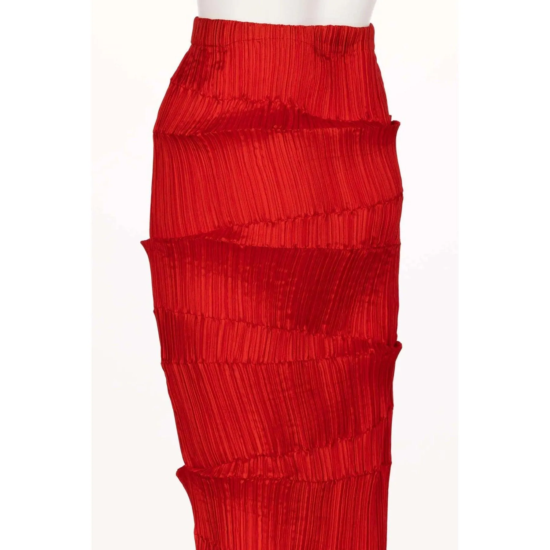 Issey Miyake Red Micro-Pleated Maxi Skirt | S