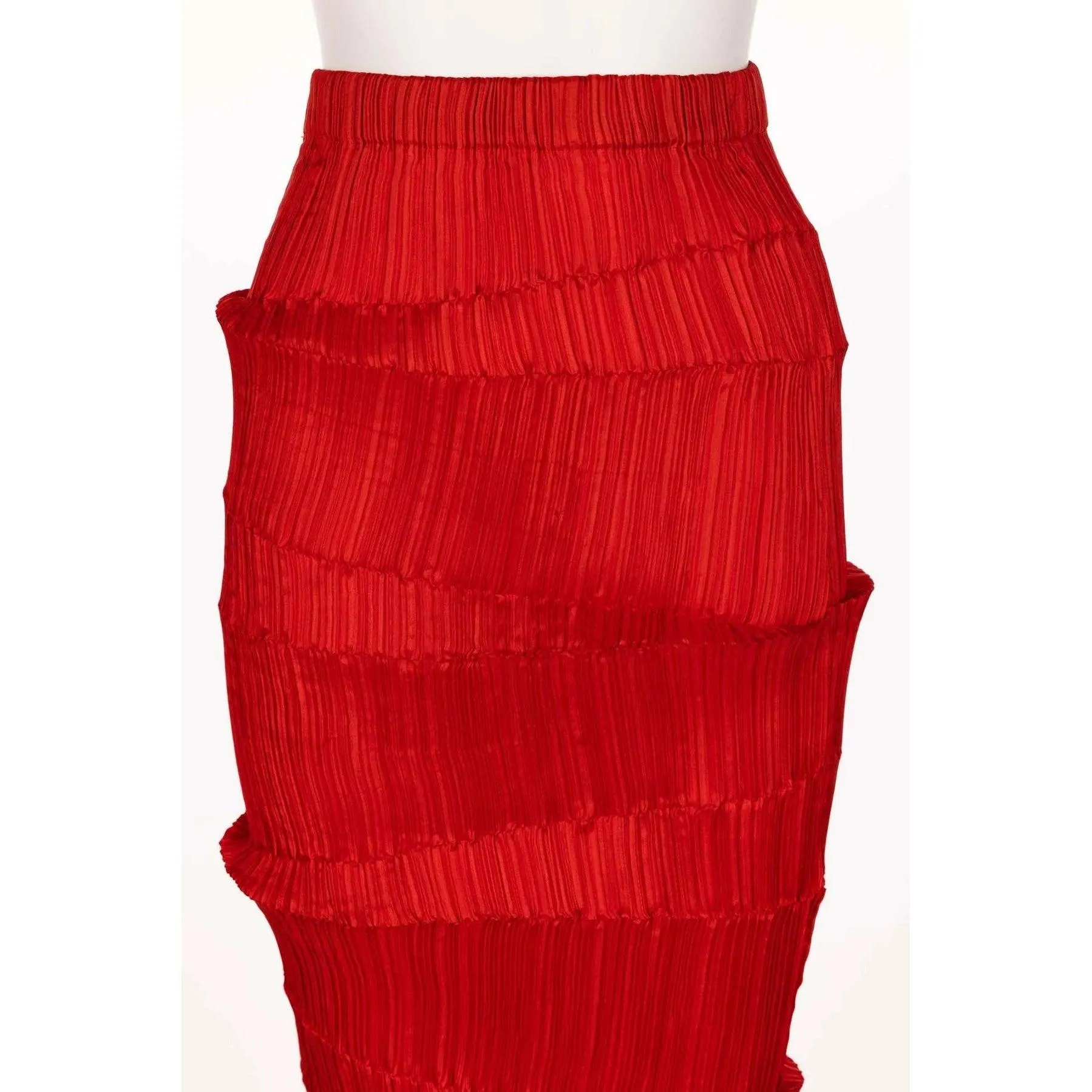 Issey Miyake Red Micro-Pleated Maxi Skirt | S