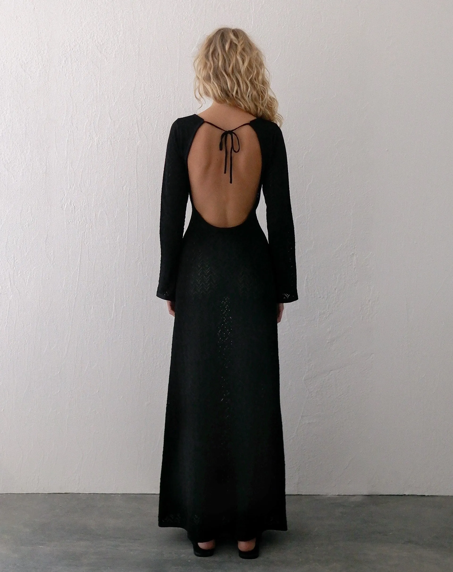 Jadie Open Back Maxi Dress in Black