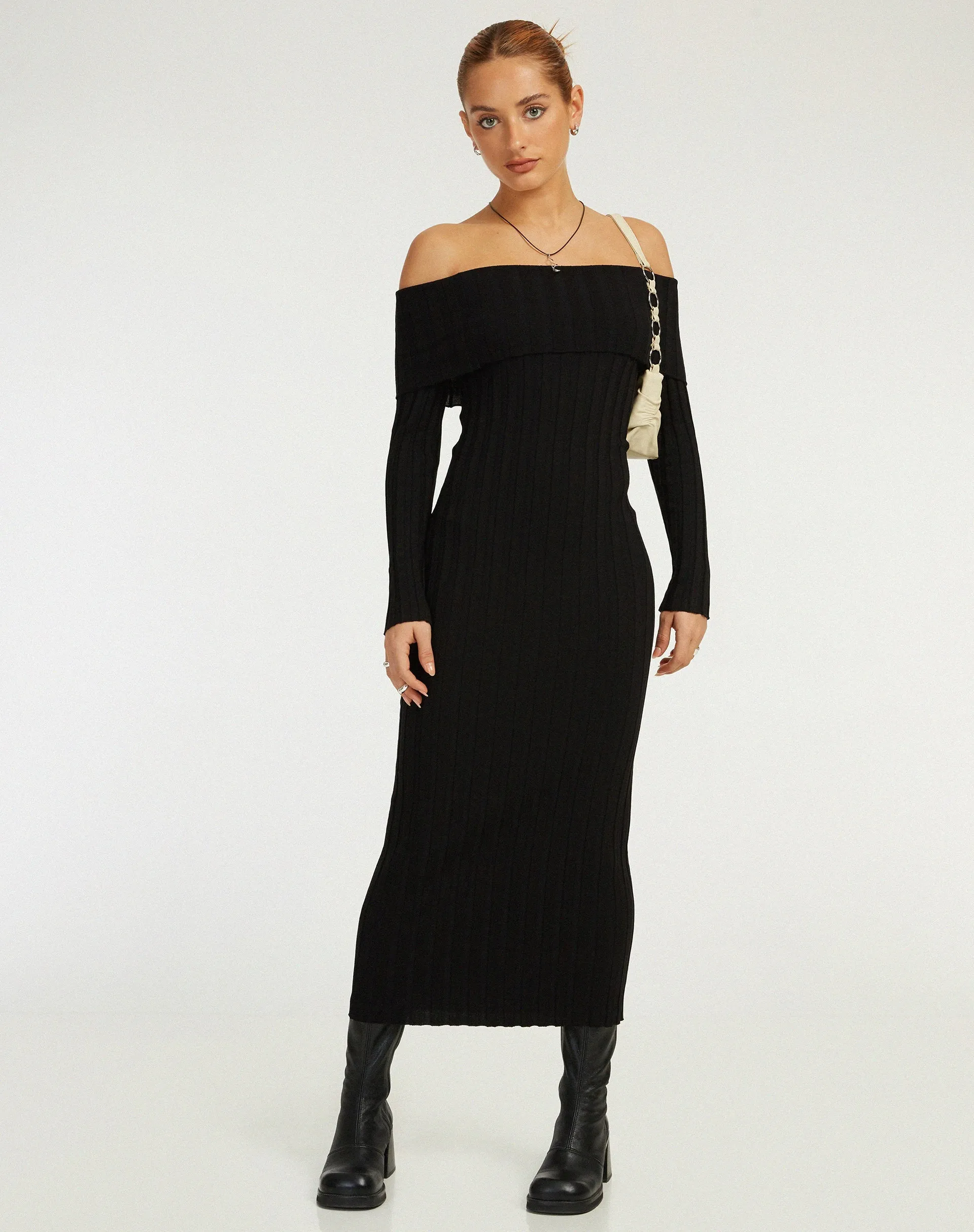 Jesuita Bardot Knitted Midi Dress in Black