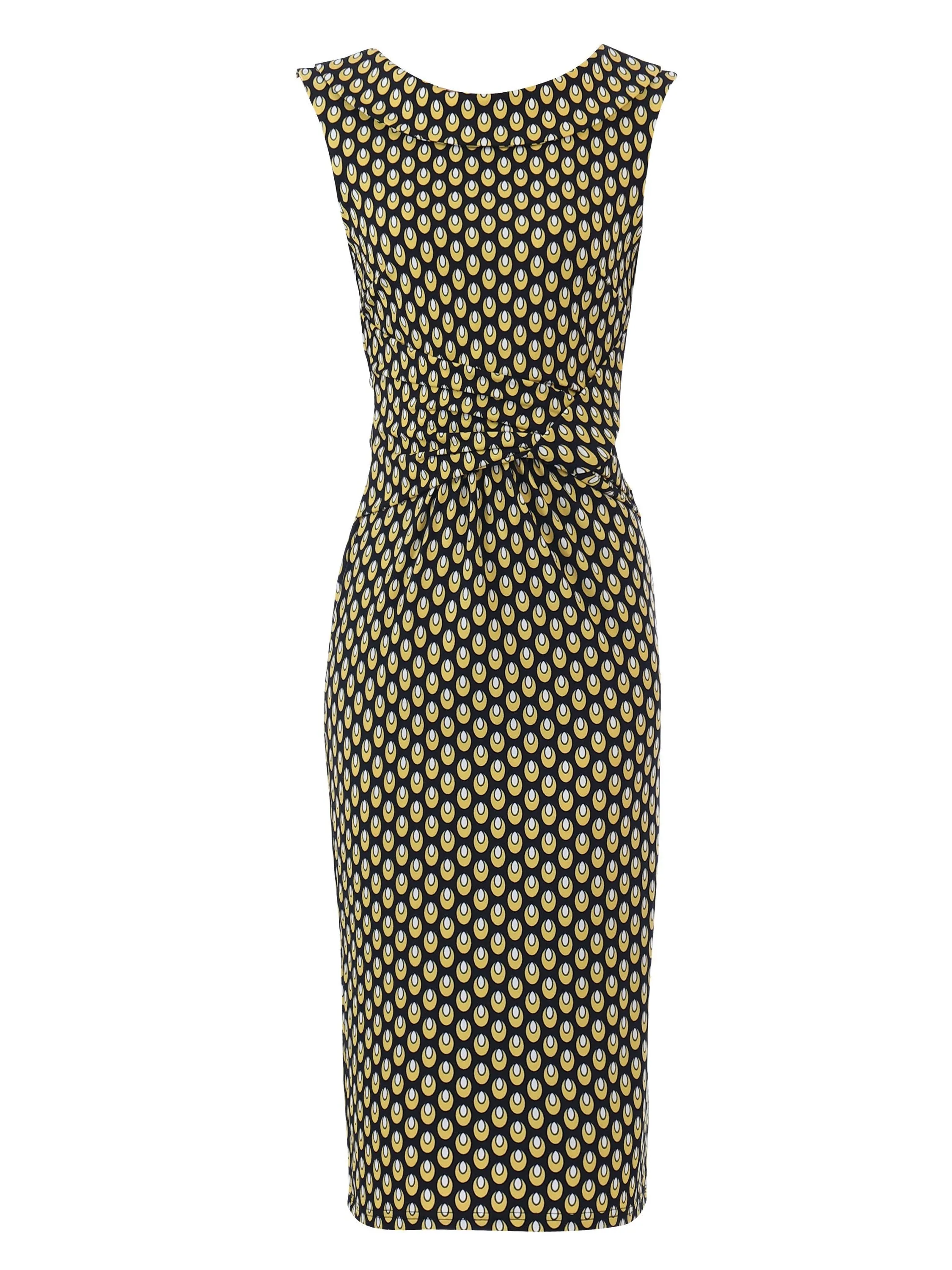 Jolie Moi Roll Collar Sleeveless Shift Dress, Yellow Geo