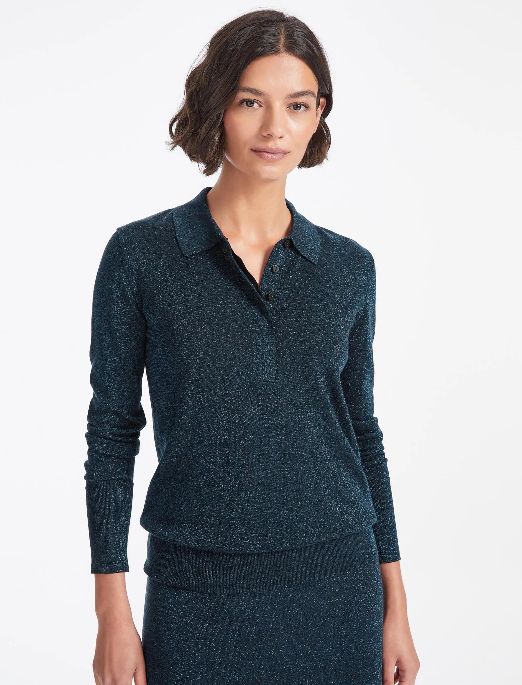 Josie Lurex Collared Jumper - Denim Blue