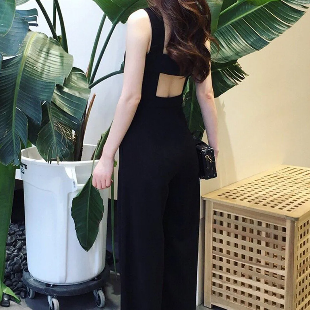 Jumpsuit High Waisted Open Back Baggy Long Wide-leg Jumpsuits Romper