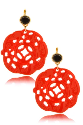 KENNETH JAY LANE Red Carved Wire Earrings