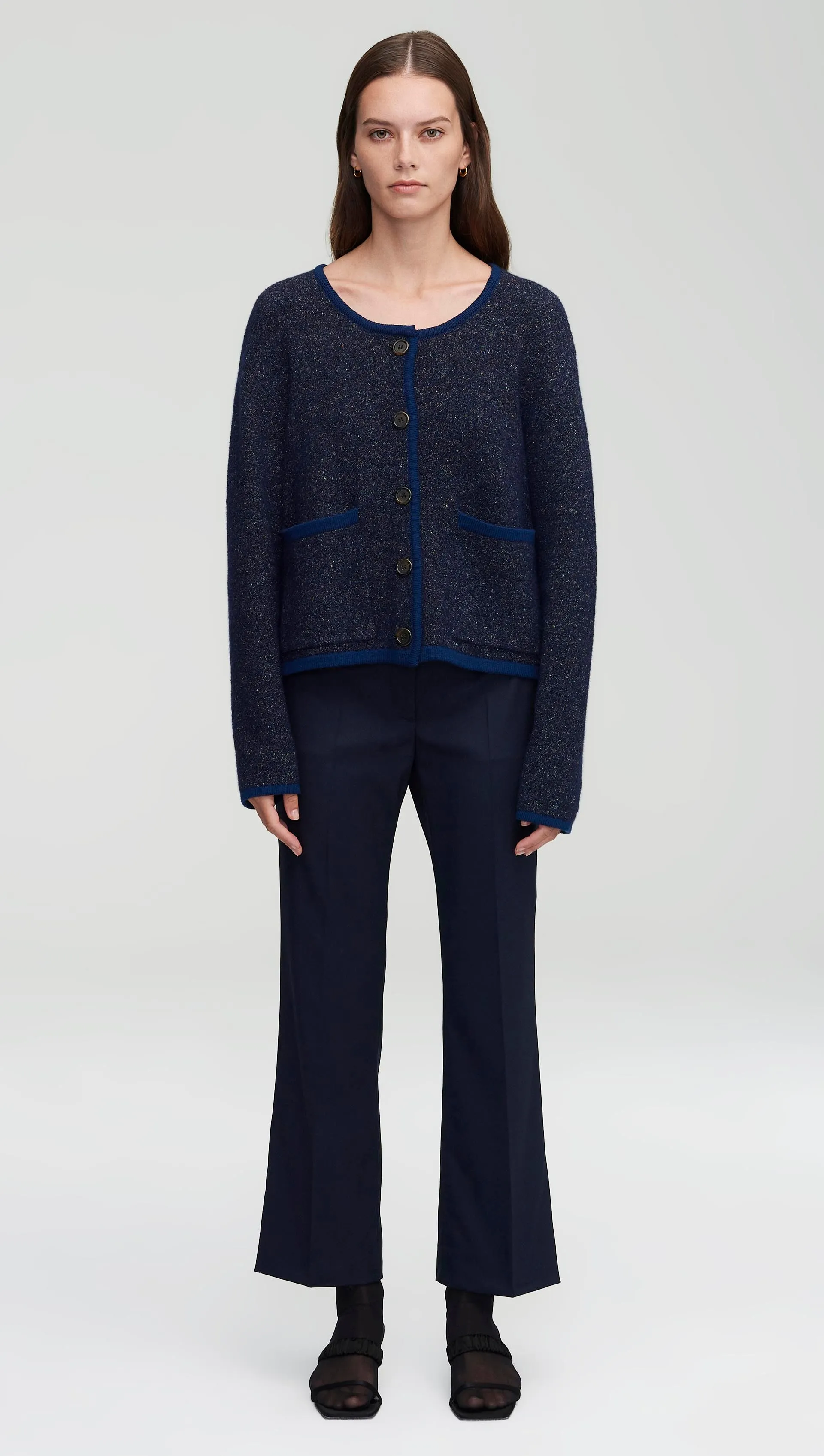 Knit Jacket in Tweed Yarn | Navy