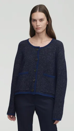 Knit Jacket in Tweed Yarn | Navy