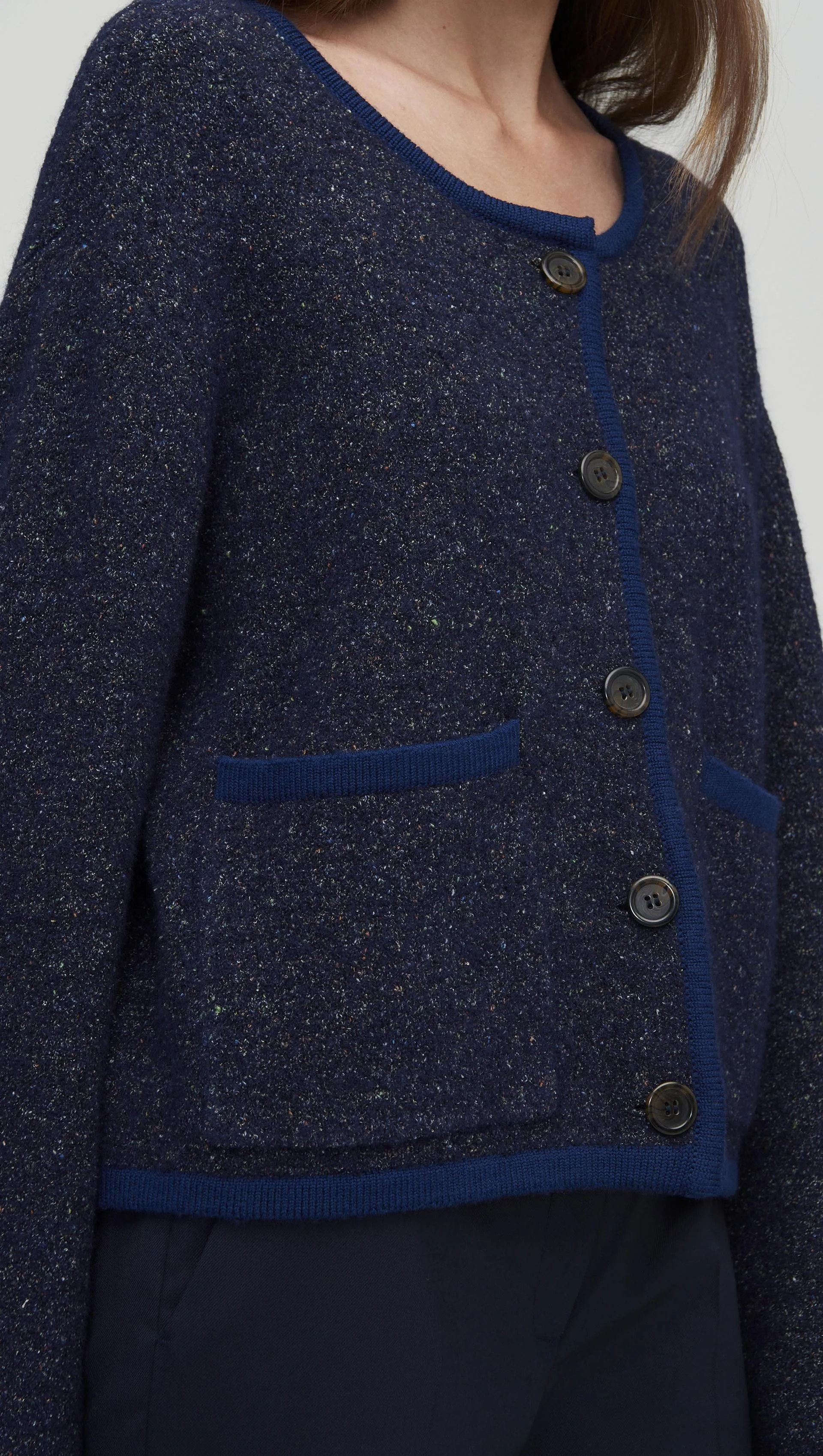 Knit Jacket in Tweed Yarn | Navy