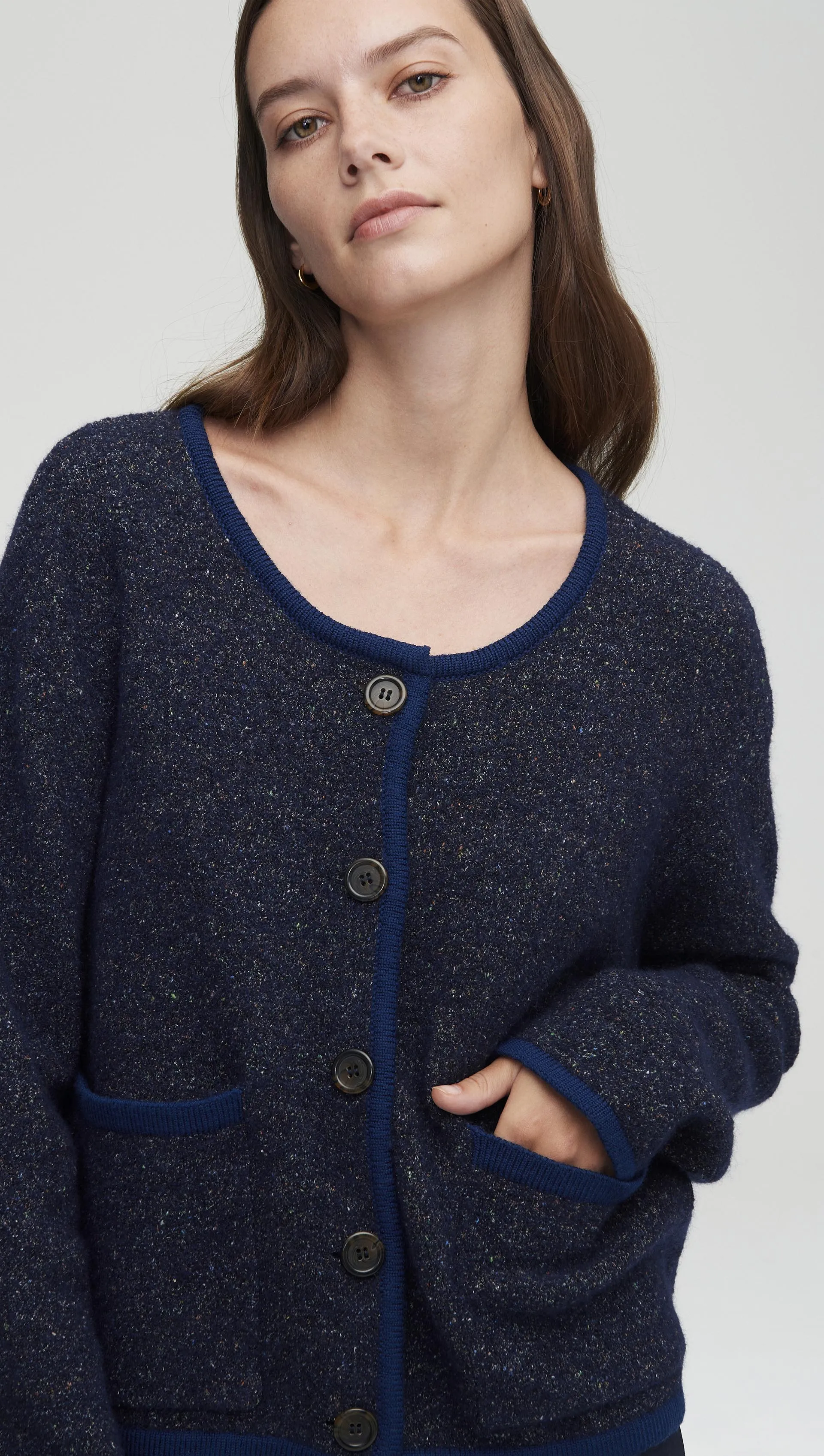 Knit Jacket in Tweed Yarn | Navy