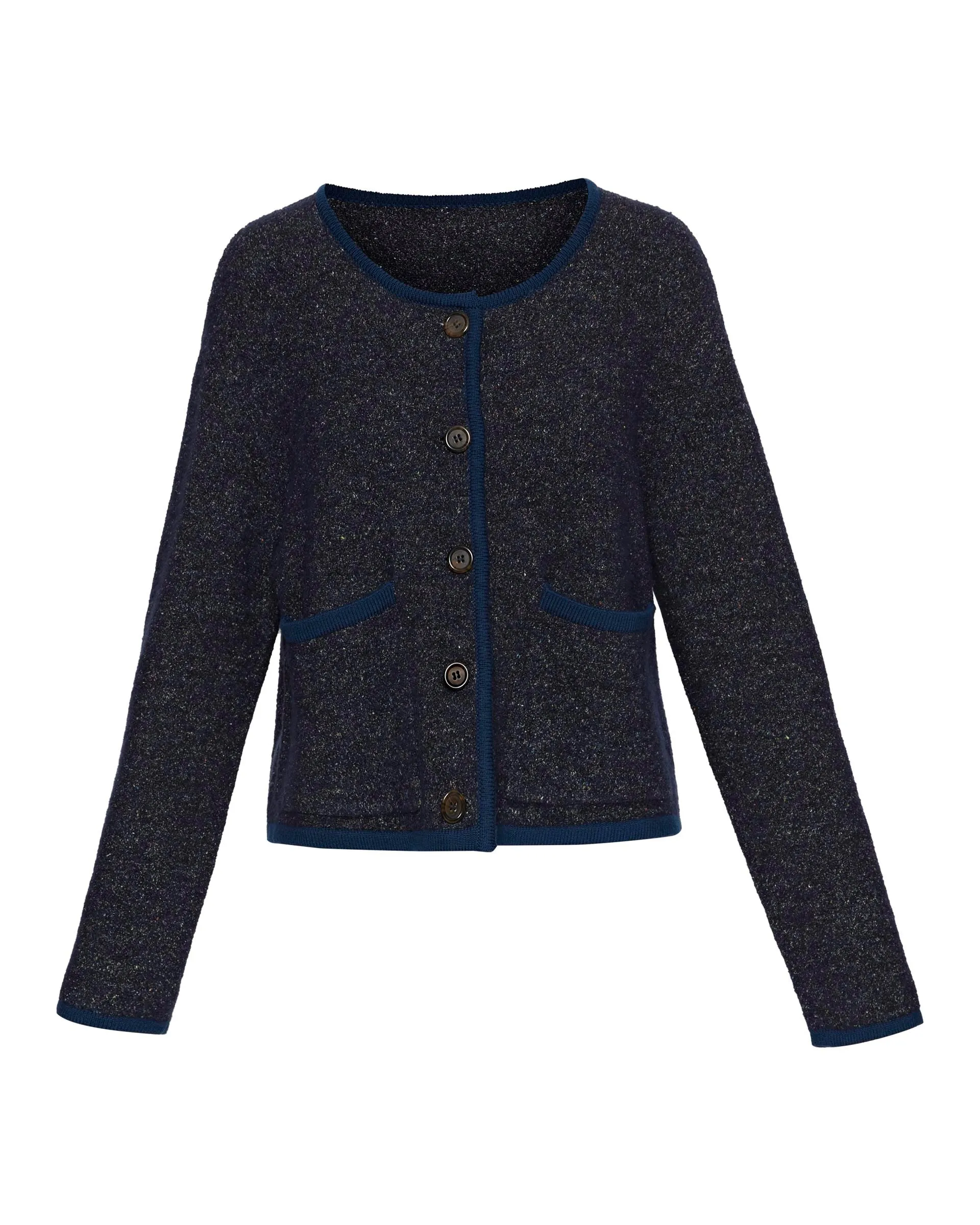 Knit Jacket in Tweed Yarn | Navy