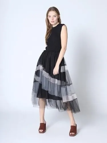 KNIT TOP TULLE TIERED BOTTOM DRESS