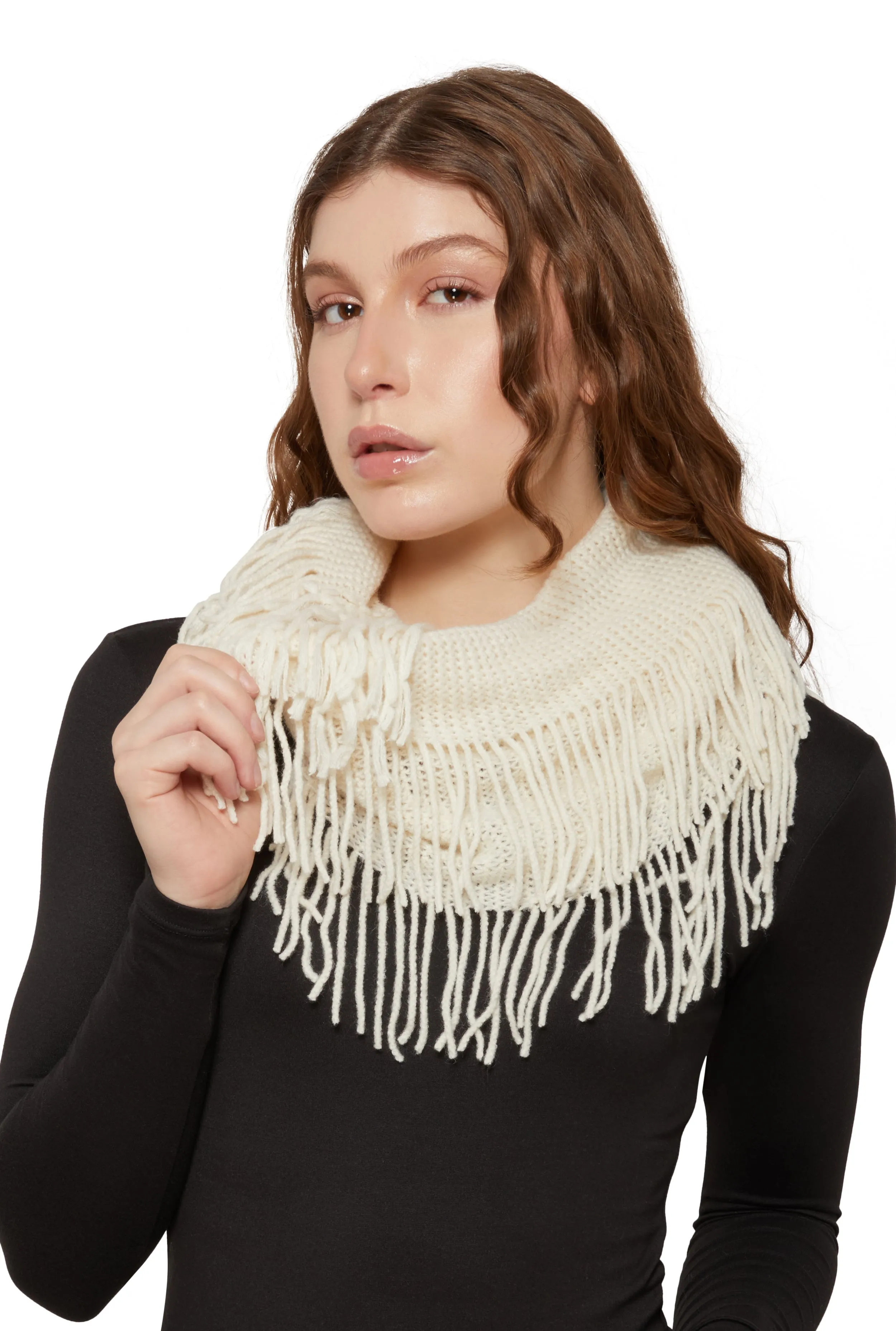 Knitted Fringe Infinity Scarf