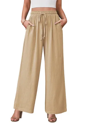 Latte Relaxed Fit High Waisted Elastic Waist Wide Leg Drawstring Pocket Pant