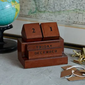 Leather Perpetual Block Calendar. Display A Special Date When Gifted