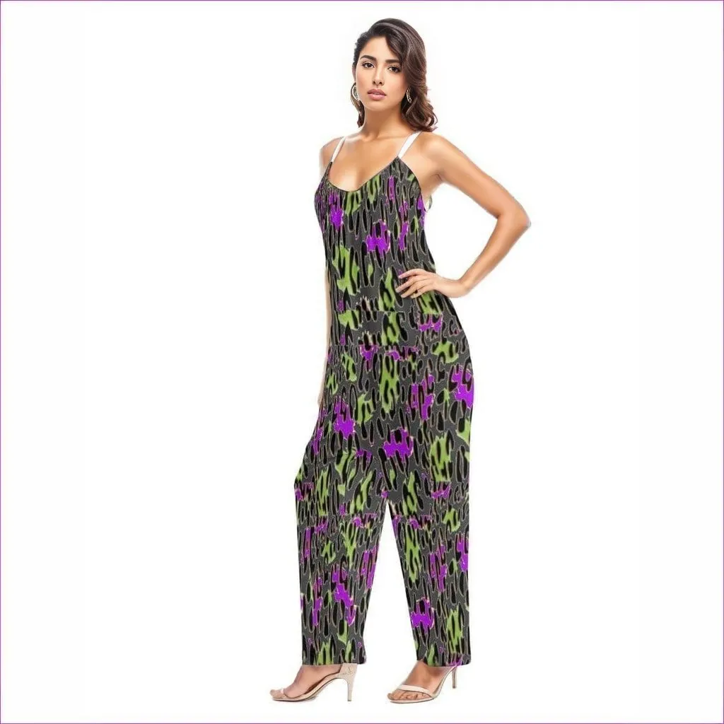 Leopard Splash Grunge Womens Loose Cami Jumpsuit